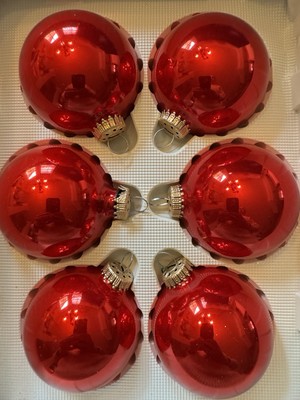 Christmas by Krebs Elegant Glass Bulbs Crowns 3.5'' Set 6 Shiny Candy Apple Red