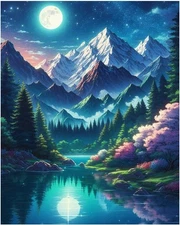 Paint by Number Adult Mountain,Canvas Paint by Numbers for Adults,Moon Painting