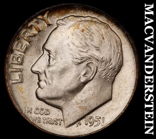 1951-D Silver Roosevelt Dime-Choice Gem Brilliant Uncirculated (Color)  #i6193