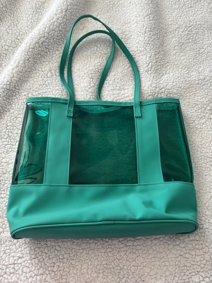 Bolso de Mano Clinique Vintage Azul Teal Plástico Transparente Impermeable Maquillaje Exterior Bolso Foto 4 de 4