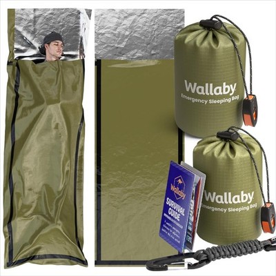 2-Pack Emergency Mylar Sleeping Bags with Nylon Pouches, Whistle Pull & Paracord