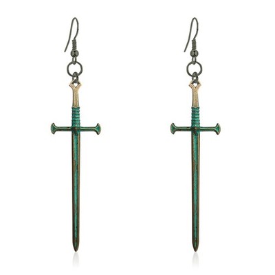 Unique Retro Gothic Long Sword Hook Earrings Vintage Silver Punk Style Knif - 09