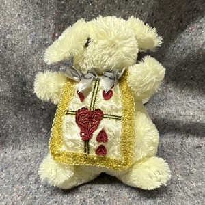 White Rabbit Plush Purse Stuffed Animal Gold Trim Heart Applique