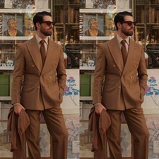 Peak Lapel Men's Suits Double Breasted Brown Formal Business Wedding 2 Pieces