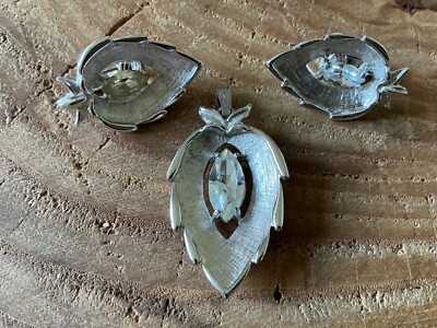 Vintage 1963 Sarah Coventry ''Crystal Navette'' Leaf Pendant and Earrings Set