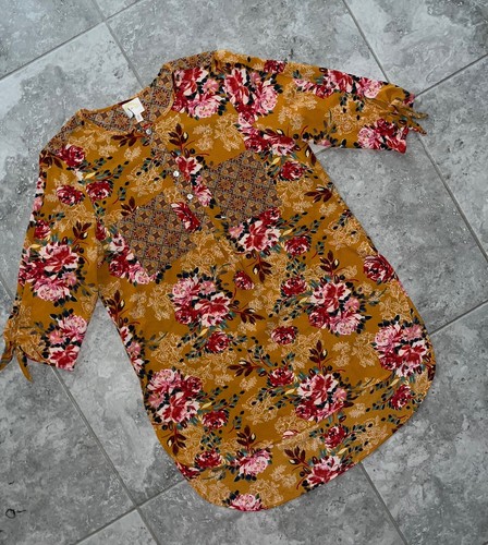 Fig & Flower Anthropologie Blumen Bluse 3/4 Arm Tunika Oberteil Longline Boho L - Bild 3 von 13