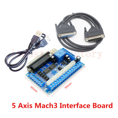 CNC 5 Axis USB MACH3 Breakout Board Motor Driver Interface Control + DB25 Cable