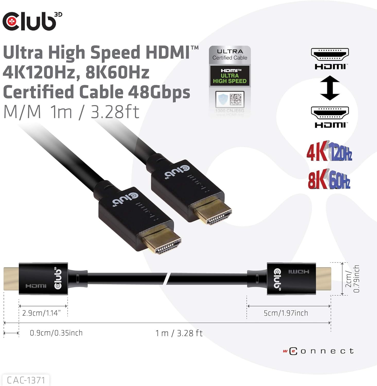 Thumbnail - Club 3d Cac-1371 Ultra Hdmi Kabel 10k 120hz Schwarz 100cm, Vergoldete