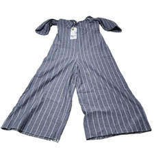Image of Show Me Your Mumu Jumper Women's S Romper Jumpsuit Blue White Cropped Wide Leg