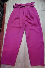 Women's Fuschia Cider Small Wide Waist Double Belted Wide Leg Textured Pants Poc