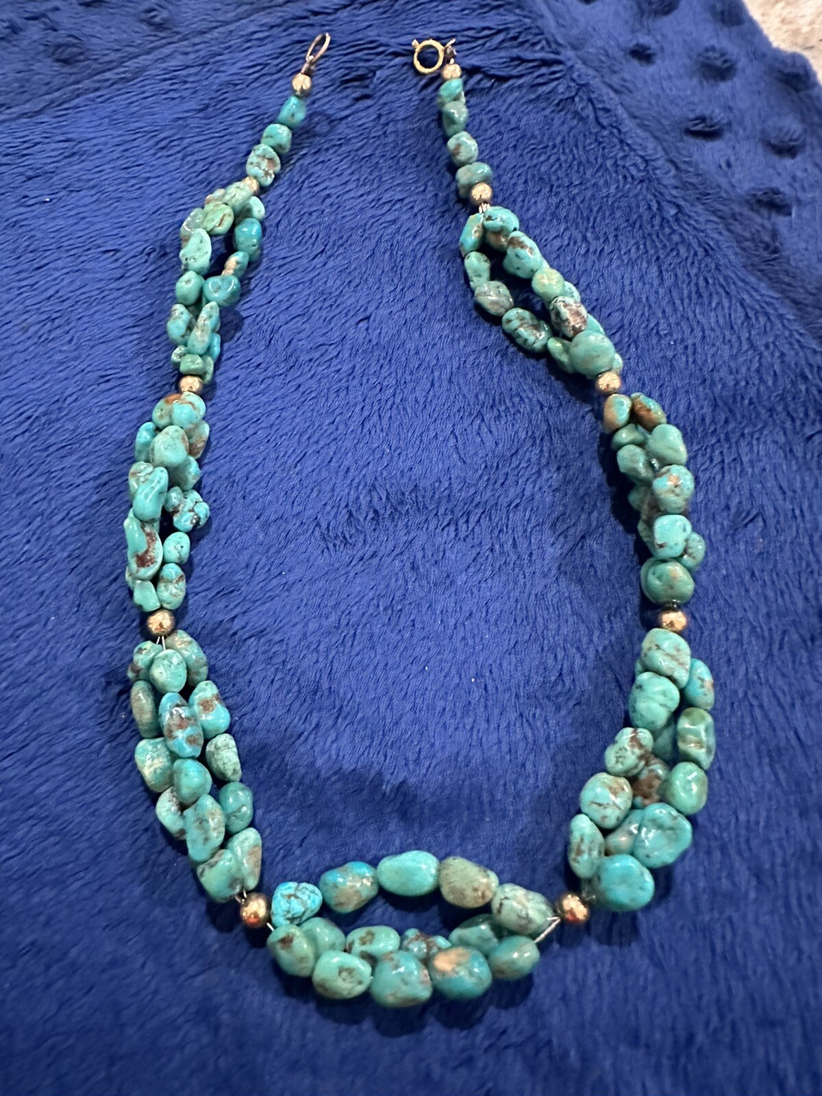 Vtg Handmade Beaded Turquoise Statement Triple St… - image 1