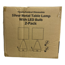 Silver Touch Control Table Lamp With USB Ports And Includes 2 LED Bulbs -2Pack