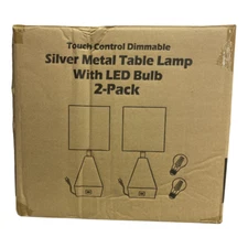 Silver Touch Control Table Lamp With USB Ports And Includes 2 LED Bulbs  -2Pack