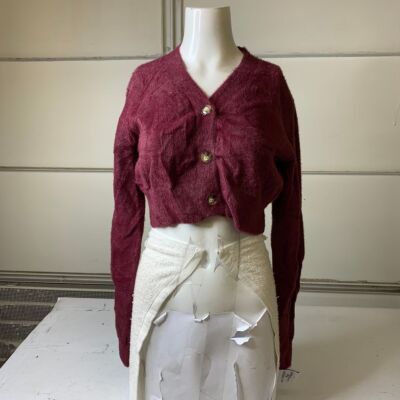 OSIS STUDIO Cozy Cropped Cardigan Sweater Women's Size S Maroon