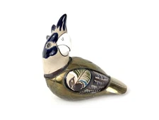 Tonala Mexican Folk Art Vintage Brass Pottery Cockatoo Bird 6.25" Unbranded