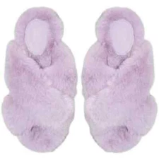 Women's Paris Crossband Fur Slide Slippers, Purple - Stars Above, Large (9/10)