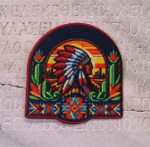 Indian Chief Patch Iron-on Applique  Southwest Badge Headdress Native Indigenous