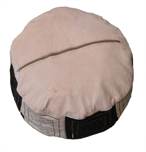 Pouf Moroccan Hassock Pooff Leather Pouff Ottoman Footstool MED Beige Black - Picture 4 of 4