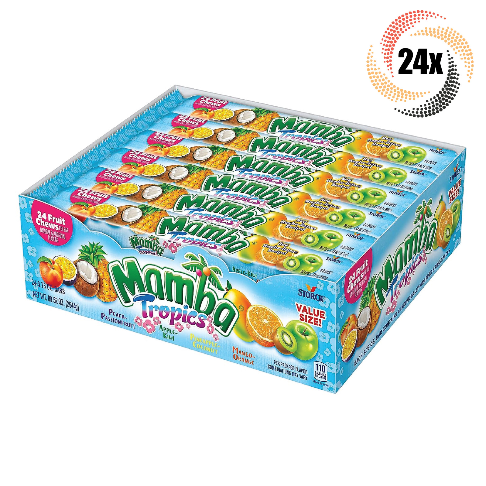 Полная коробка из 24 упаковок фруктовых жевательных резинок Mamba Tropics King Size по 24 жевательных резинки в каждой 373 унции 9090₽