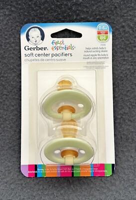Gerber First Essentials 2 Pk 0-6m WHITE Latex Soft Center Pacifiers Dis ...