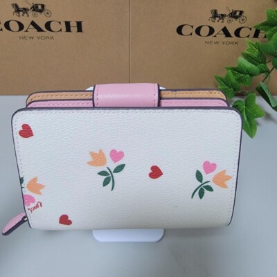 Coach Bifold Wallet COACH white pink floral pattern from Japan New
