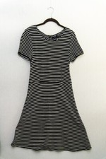 Madewell L Women's Gallerist Shirt Dress in B&W Stripe beachy 