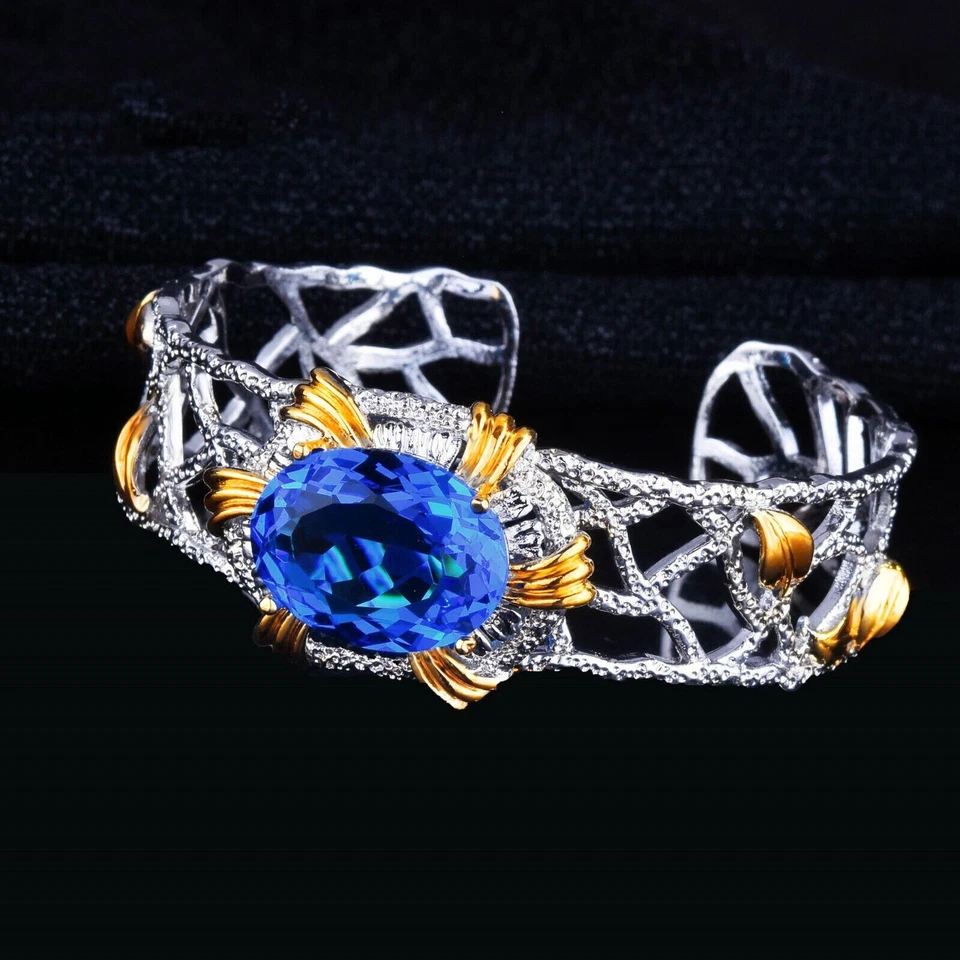 Nuevas pulseras brazaletes de plata con gemas de topacio azul para mujer Foto 4 de 4