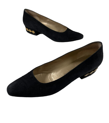 Vtg St John Womens Black Suede Shoes Aa Flats Heels Pumps Made In Italy 