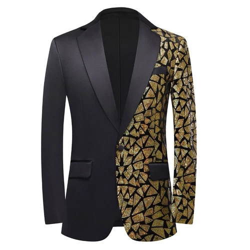 Men Glitter Sequin Suit Jackets One Button Lapel Blazer Slim Dinner Prom Wedding - Picture 2 of 32