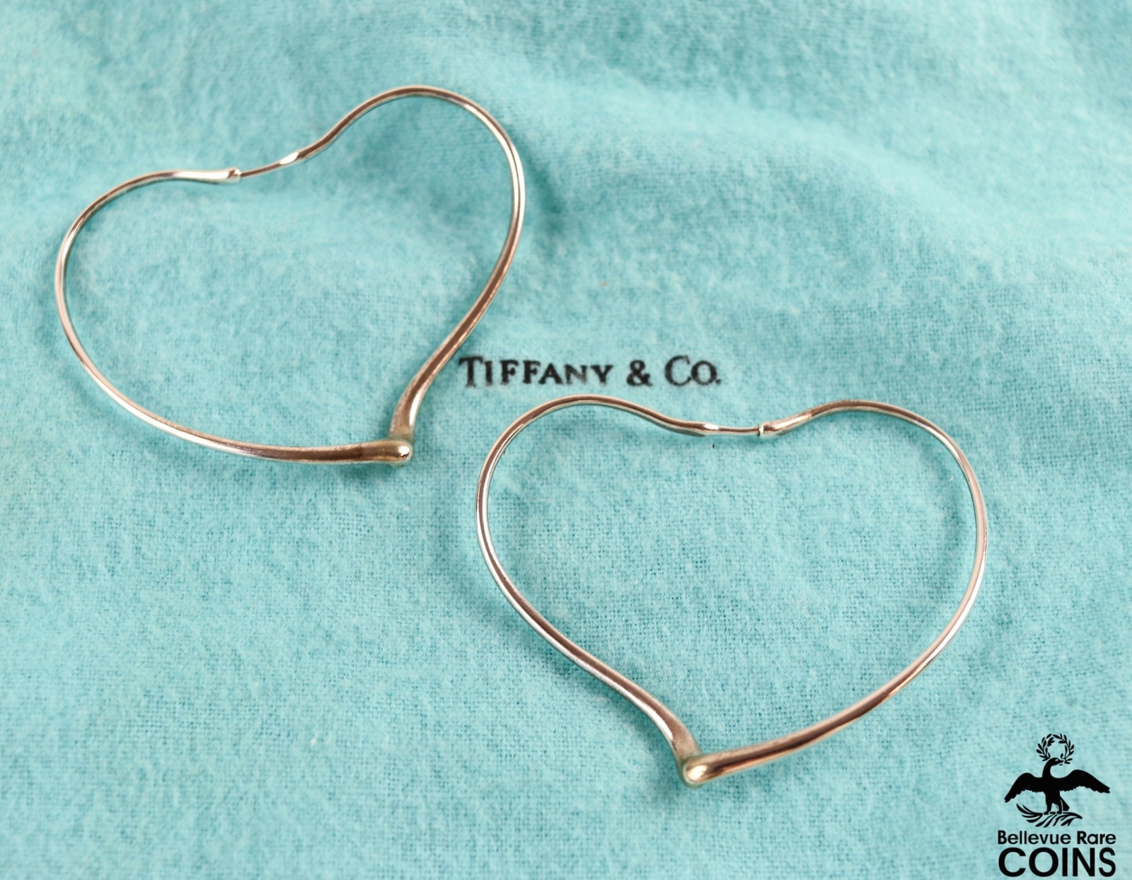 Tiffany & Co Elsa Peretti Sterling Silver Large Open Heart Dangle Earrings w/Box