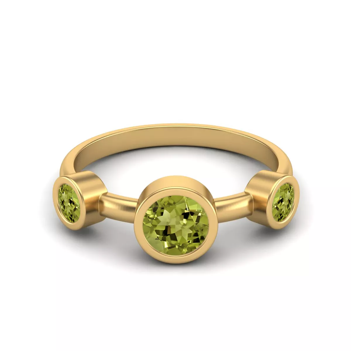 Round Peridot 925 Sterling Silver Gold Plated Three Stone Bezel