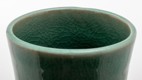 Korean Celadon Crackle Glaze Ceramic Vase, 20th Century Floral Jade Color - Picture 4 of 6