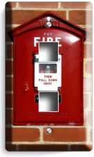ANTIQUE FIRE ALARM RED BRICK LIGHT SWITCH OUTLET WALL PLATE RUSTIC HD HOME DECOR