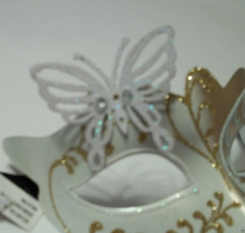 White Gold Butterfly laser cut Mardi Gras Prom Masquerade Mask - Picture 7 of 7