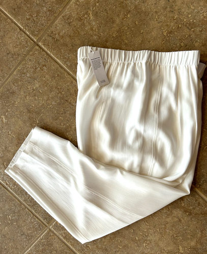 Pantalones Eileen Fisher Seda Georgette Crepe Linterna XL Marfil Cintura Elástica $278 Nuevos con Etiquetas - Imagen 3 de 8
