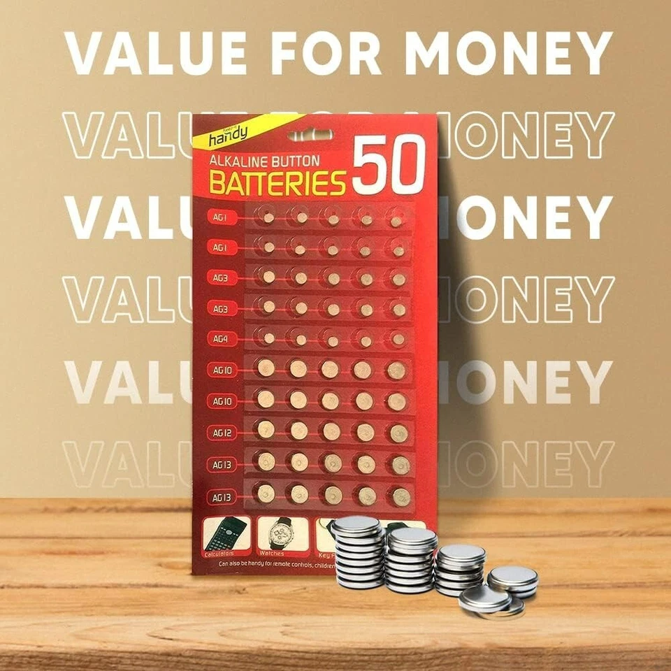 50 X Batterie ASSORTITE per Cellule Orologio AG1 AG3 AG4 AG10 AG12 AG13 per Giocattoli, Orologi - Immagine 3 di 4