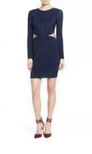 NWT Missguided Body Con Long Sleeve Cut Out Mini Dress Navy Blue Size 8 US
