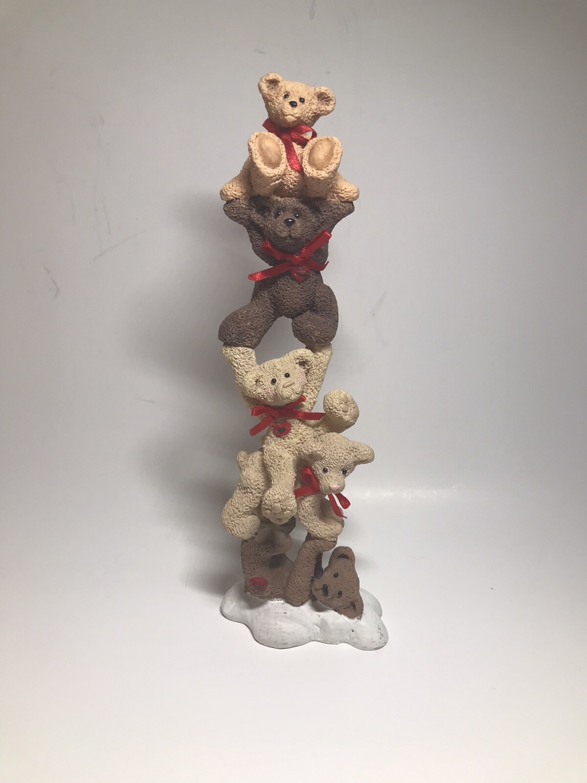 Kurt S Adler Stacked Teddy Bears Bows 10in. Ceramic Holiday Statue Figure