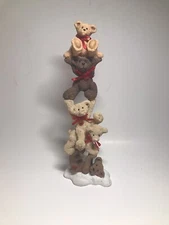Kurt S Adler Stacked Teddy Bears Bows 10in. Ceramic Holiday Statue Figure