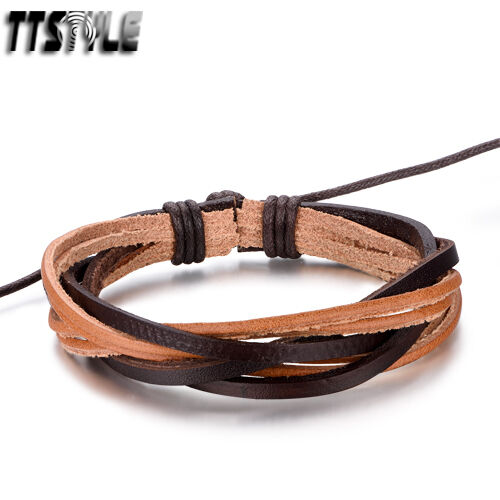 TTstyle Mix Brown Leather Bracelet Wristband