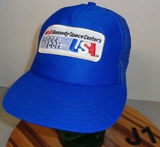 NASA KENNEDY SPACE CENTER "SPACE PORT" TRUCKER HAT BLUE SNAPBACK USA MADE VGC J1