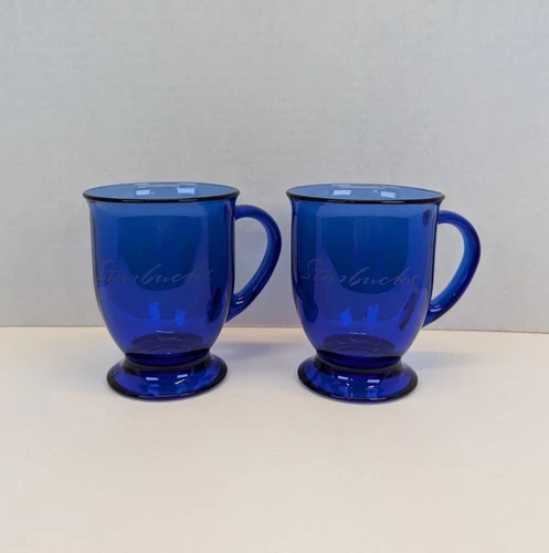 Vintage Anchor Hocking  Cobalt Blue Large Footed Mug; 5" Tall 3.5" Dia. Set/2