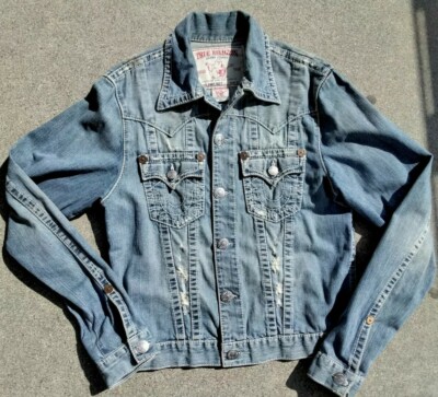 True Religion Denim Jacket Jimmy Big T Vintage Distressed Mens XL