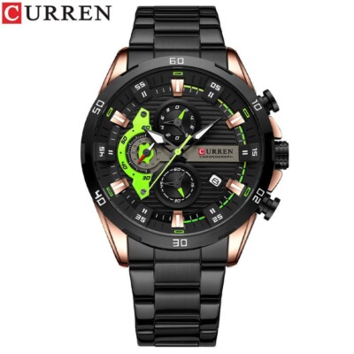x Herrenuhr Curren 8402 Chronograph - Edelstahl schwarz/grün, sportlich lac