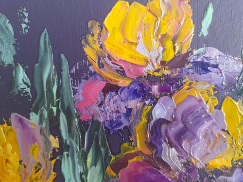 irises original oil painting, textured iris flowers, bouquet of irises wall art - Picture 8 of 13