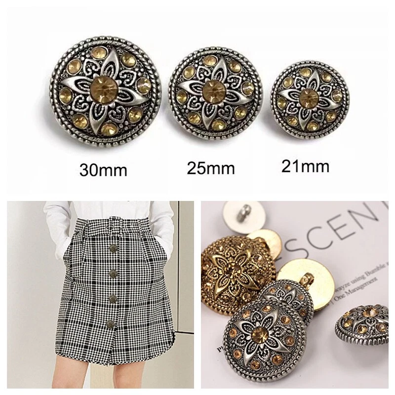 6Pcs Bottoni con Gambo Rotondo Strass Cucire Bottoni per Giacca Cappotto Giacca - Immagine 4 di 4