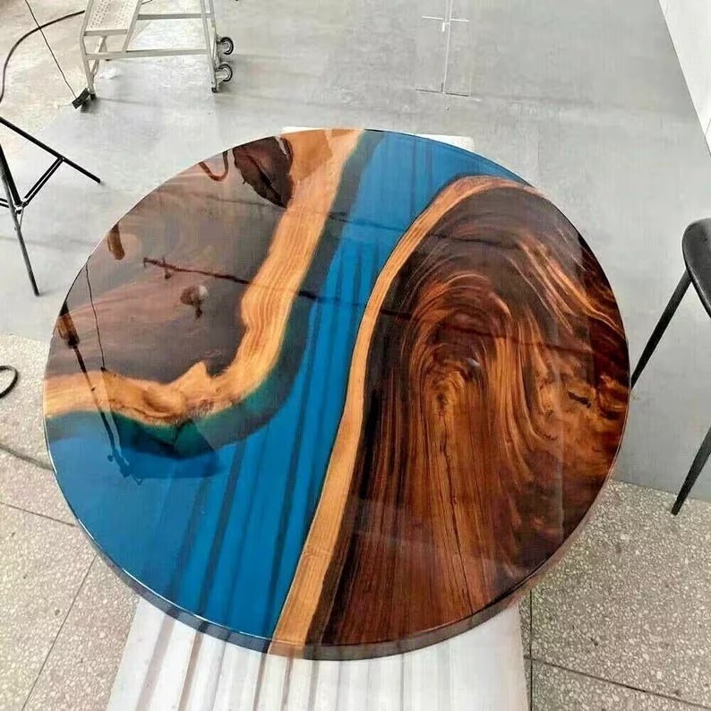 Round Epoxy river Coffee Top, Dining Table, Walnut Wood Epoxy Table (30 Inch)-image