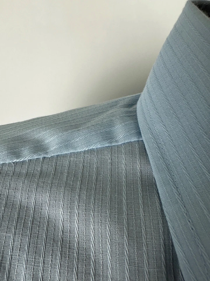 Camisa de vestir acanalada vintage años 80 Sears Perma-Prest para hombre XLT TALL azul mezcla de polietileno Foto 4 de 4