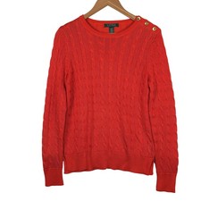 NWOT Lauren Ralph Lauren Women Crew Neck Cable Knit Sweater Sz M Classic Preppy