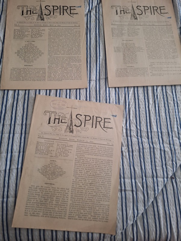 vintage boston massachusetts 1895 Spire Church Magazine Lot Religious Harvard